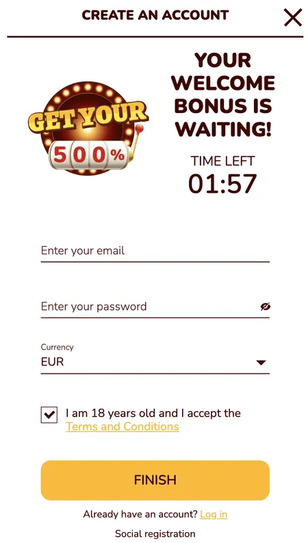 Jackpot Charm registration form